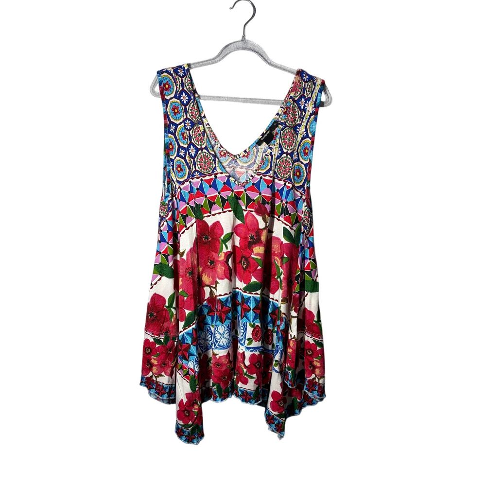 Desigual Women's Cecil Sleeveless Colorful V-neck Top Sz XL  Floral Boho Artsy